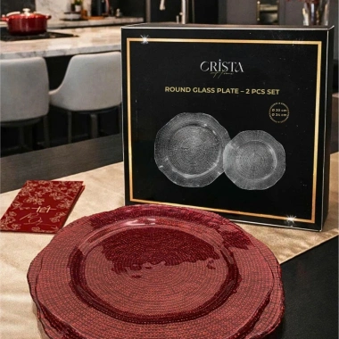 Bộ 2 Đĩa Thủy Tinh Vân Lưới Tròn 30cm-34cm CRISTA HOME 4 màu - Đồ trang trí mâm ngũ quả, bàn tiệc, quà Tết 3