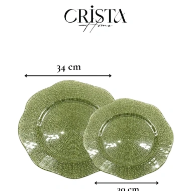 Bộ 2 Đĩa Thủy Tinh Vân Lưới Tròn 30cm-34cm CRISTA HOME 4 màu - Đồ trang trí mâm ngũ quả, bàn tiệc, quà Tết 4