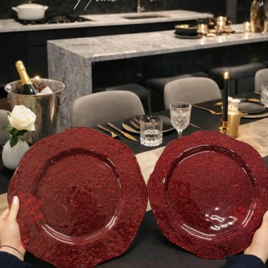 Bộ 2 Đĩa Thủy Tinh Vân Lưới Tròn 30cm-34cm CRISTA HOME 4 màu - Đồ trang trí mâm ngũ quả, bàn tiệc, quà Tết 5