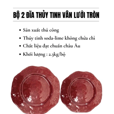 Bộ 2 Đĩa Thủy Tinh Vân Lưới Tròn 30cm-34cm CRISTA HOME 4 màu - Đồ trang trí mâm ngũ quả, bàn tiệc, quà Tết 6