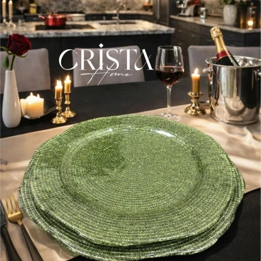 Bộ 2 Đĩa Thủy Tinh Vân Lưới Tròn 30cm-34cm CRISTA HOME 4 màu - Đồ trang trí mâm ngũ quả, bàn tiệc, quà Tết 7