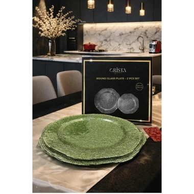 Bộ 2 Đĩa Thủy Tinh Vân Lưới Tròn 30cm-34cm CRISTA HOME 4 màu - Đồ trang trí mâm ngũ quả, bàn tiệc, quà Tết 8