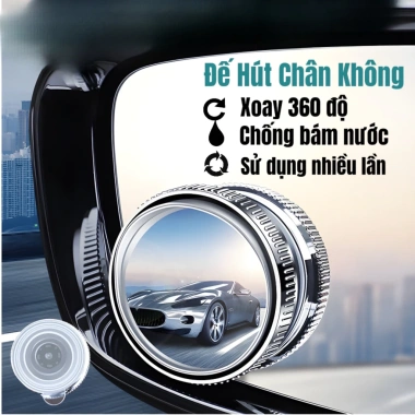 Bộ 2 gương cầu lồi, quan sát bánh xe, chân hít kính ô tô xoay 360° an toàn giao thông