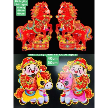 Bộ 2 Hình Dán Cửa Ngựa và Thần Tài - Trang Trí Decor Tết 2.026 Giá 90.000 VNĐ