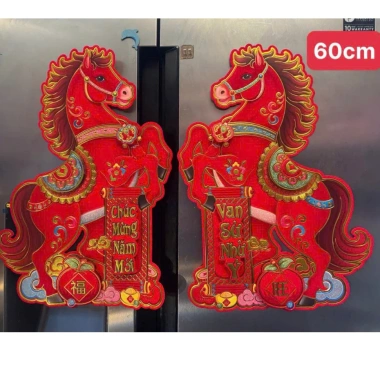 Bộ 2 Hình Dán Cửa Ngựa và Thần Tài - Trang Trí Decor Tết 2.026 Giá 90.000 VNĐ