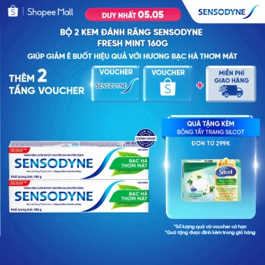 Bộ 2 kem đánh răng Sensodyne Fresh Mint 160g - Giảm ê buốt, hương bạc hà thơm mát, chỉ 186.200₫