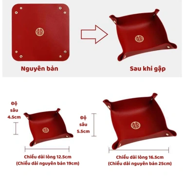 Bộ 2 khay đĩa da HOPI màu đỏ - Đựng kẹo bánh, trái cây, trang trí tiệc cưới, Tết, giảm giá 60.000₫ 4