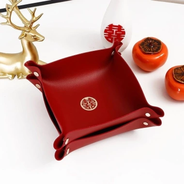 Bộ 2 khay đĩa da HOPI màu đỏ - Đựng kẹo bánh, trái cây, trang trí tiệc cưới, Tết, giảm giá 60.000₫ 10