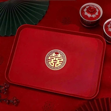 Bộ 2 khay nhựa ST GROUP chữ nhật và tròn màu đỏ đậm, đựng trái cây, trà bánh tiệc Lễ Tết - chỉ 78.000