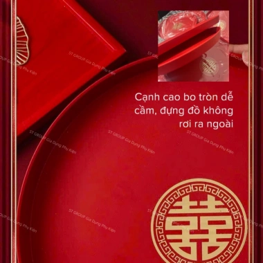 Bộ 2 khay nhựa ST GROUP chữ nhật và tròn màu đỏ đậm, đựng trái cây, trà bánh tiệc Lễ Tết - chỉ 78.000