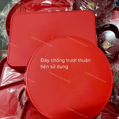 Bộ 2 khay nhựa ST GROUP chữ nhật và tròn màu đỏ đậm, đựng trái cây, trà bánh tiệc Lễ Tết - chỉ 78.000