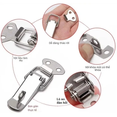 Bộ 2 khoá chốt lẫy mỏ vịt hợp kim 6,5x3cm kèm vít, móc, rive - Giá 39.200đ dùng cho hòm rương, tủ, vali 8