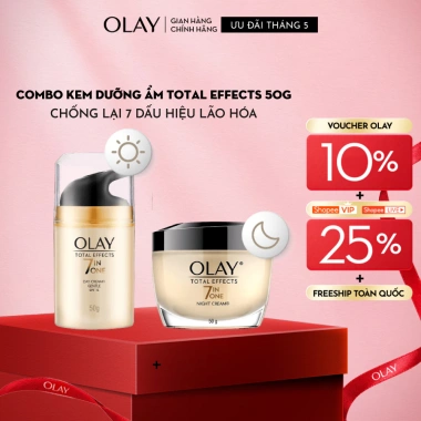 Bộ 2 lọ OLAY Total Effects Ngày & Đêm 50g - Phục hồi da, ngăn 7 dấu hiệu lão hoá, giảm 20%