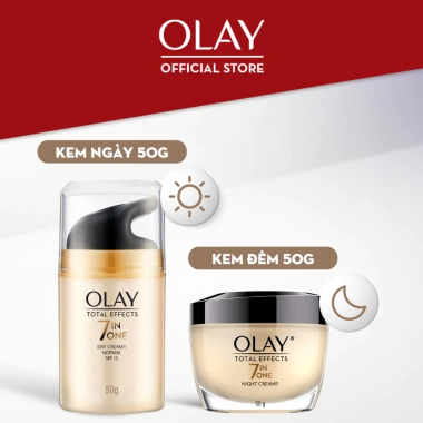 Bộ 2 lọ OLAY Total Effects Ngày & Đêm 50g - Phục hồi da, ngăn 7 dấu hiệu lão hoá, giảm 20%