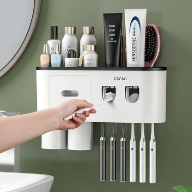 Bộ 2 Nhả Kem Đánh Răng Tự Động OENON và Kệ Treo Bàn Chải Dán Tường, Cốc Hút Nam Châm, Tặng Miếng Dán, Giá 105.000 VND 3
