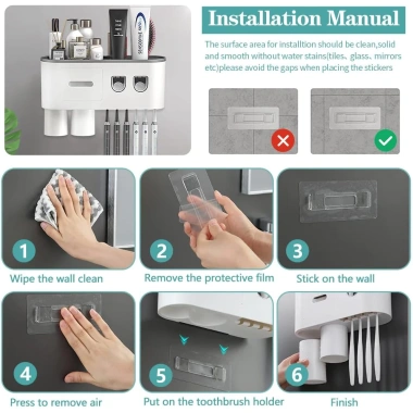 Bộ 2 Nhả Kem Đánh Răng Tự Động OENON và Kệ Treo Bàn Chải Dán Tường, Cốc Hút Nam Châm, Tặng Miếng Dán, Giá 105.000 VND 9