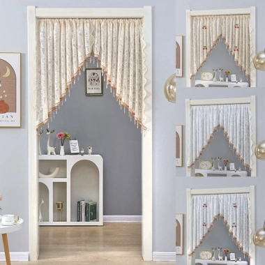 Bộ 2 Pháp Vintage Nửa Rèm Hoa Thêu Đính Hạt Ren Tam Giác – Trang trí nhà, giá 162.000₫