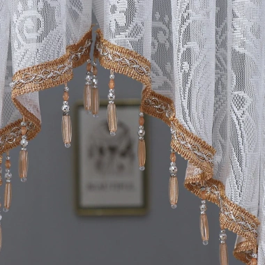 Bộ 2 Pháp Vintage Nửa Rèm Hoa Thêu Đính Hạt Ren Tam Giác – Trang trí nhà, giá 162.000₫