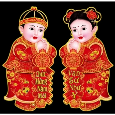 Bộ 2 Tấm Hình Dán Tiên Đồng Ngọc Nữ Chúc Tết Cửa, kính, tường 2.026 40k H2 Store