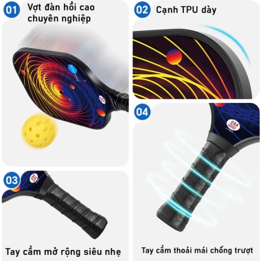 Bộ 2 vợt Pickleball xoáy đỏ sợi thủy tinh siêu nhẹ bền, kèm túi 4 bóng - 100.000 VND
