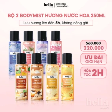 Bộ 2 xịt thơm body mist Hella Beauty 250ml – Lưu hương lâu, an toàn da nhạy cảm, không gây kích ứng, giá 208.200 VND