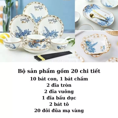 Bộ 20 Chi Tiết Sứ Simple Style Hoa Xanh Dương - Bát, Đĩa, Tô Cao Cấp, Giá 350k 2 Bộ 20 Chi Tiết Sứ Simple Style Hoa Xanh Dương - Bát, Đĩa, Tô Cao Cấp, Giá 350k 2