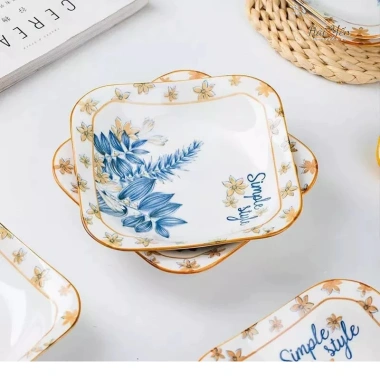 Bộ 20 Chi Tiết Sứ Simple Style Hoa Xanh Dương - Bát, Đĩa, Tô Cao Cấp, Giá 350k