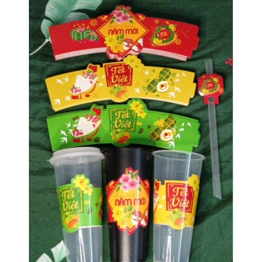 Bộ 200 Cover Tết và Noel kèm tag trang trí, 6 nấc cài, dùng được 40 loại ly, giá ưu đãi 115k