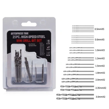 Bộ 25 mũi khoan thép xoắn 0,5-3,0mm - bền, cắt chính xác, giá ưu đãi 33.495₫