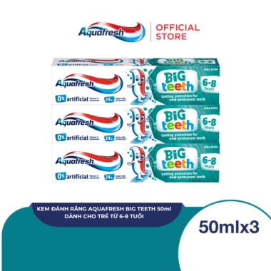 Bộ 3 Aquafresh Big Teeth 50ml - Kem đánh răng cho trẻ 6‑8 tuổi, giá ưu đãi 115.620₫