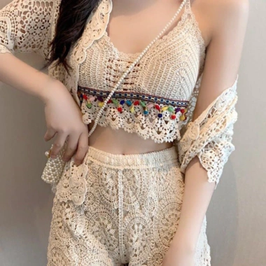 Bộ 3 Bikini Bra Thổ Cẩm Len Móc Đính Hạt Hottrend - Giá 507.500 VND Thảo Chi, chất mềm 4