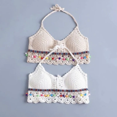 Bộ 3 Bikini Bra Thổ Cẩm Len Móc Đính Hạt Hottrend - Giá 507.500 VND Thảo Chi, chất mềm 8