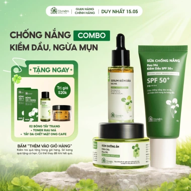 Bộ 3 Bước Chăm Sóc Da Dầu: Serum, Kem Kiềm Dầu, Dưỡng Ẩm Rau Má – Chống Nắng, Ngừa Mụn Cỏ Mềm, 1.085.000₫