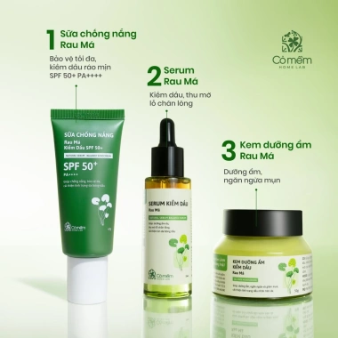 Bộ 3 Bước Chăm Sóc Da Dầu: Serum, Kem Kiềm Dầu, Dưỡng Ẩm Rau Má – Chống Nắng, Ngừa Mụn Cỏ Mềm, 1.085.000₫ 6 Bộ 3 Bước Chăm Sóc Da Dầu: Serum, Kem Kiềm Dầu, Dưỡng Ẩm Rau Má – Chống Nắng, Ngừa Mụn Cỏ Mềm, 1.085.000₫ 6