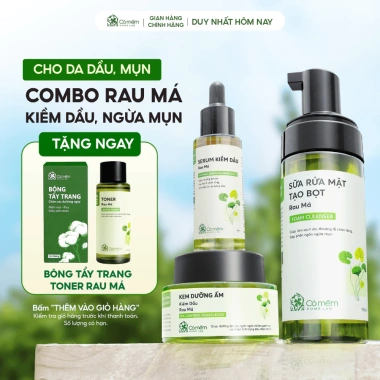 Bộ 3 bước da kiềm dầu rau má - sữa rửa mặt, serum, kem dưỡng ẩm - 790k
