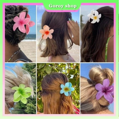 Bộ 3 Cái Kẹp Tóc Frangipani Hoa Ngôi Sao Đa Màu Mùa Hè - Cá Mập, Kẹp Móng Vuốt Hawaii 2