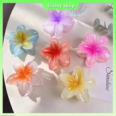 Bộ 3 Cái Kẹp Tóc Frangipani Hoa Ngôi Sao Đa Màu Mùa Hè - Cá Mập, Kẹp Móng Vuốt Hawaii 3