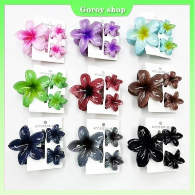 Bộ 3 Cái Kẹp Tóc Frangipani Hoa Ngôi Sao Đa Màu Mùa Hè - Cá Mập, Kẹp Móng Vuốt Hawaii 9