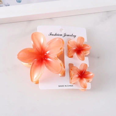 Bộ 3 Cái Kẹp Tóc Frangipani Hoa Ngôi Sao Đa Màu Mùa Hè - Cá Mập, Kẹp Móng Vuốt Hawaii 10