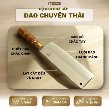 Bộ 3 Dao Chặt Thái Lọc DABETO Thép Trắng Kháng Gỉ - Cán Trúc Bền Bỉ, BH 1 Năm 2