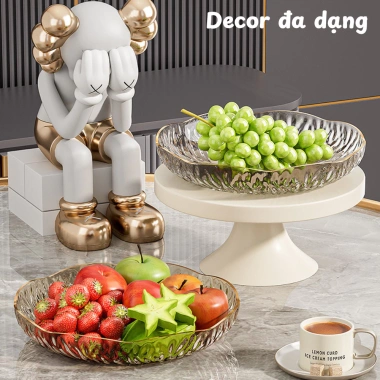 Bộ 3 Đĩa Decor Vân Sóng - Nhựa Dày Đựng Trái Cây, Hiện Đại, Giá 44.100₫