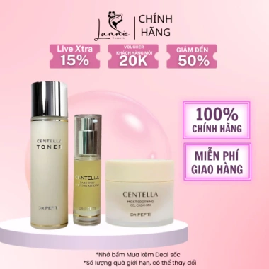 Bộ 3 Dr.Pepti Centella Toner Căng Bóng 180ml + Tinh Chất Dưỡng Trắng 30ml + Kem Dưỡng Ẩm 70ml Giá Ưu Đãi 1,4 Triệu