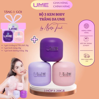 Bộ 3 Dưỡng Trắng Da Body UME - Kem ủ trắng, tẩy tế bào chết, lotion dưỡng ẩm 200g, giá chỉ 764.999 VNĐ