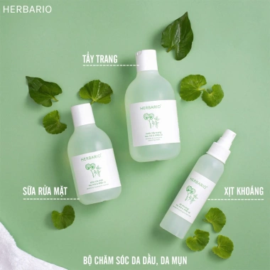 Bộ 3 Herbario Rau Má và Diếp Cá da mụn, tẩy trang 300ml, sữa rửa mặt 200ml, xịt khoáng 100ml, 370.000đ 5