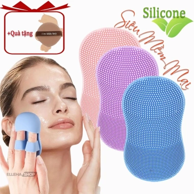 Bộ 3 miếng rửa mặt silicon mềm ELLEHA - Tặng mút trang điểm, chăm sóc da tiện lợi, giá chỉ 39.000₫