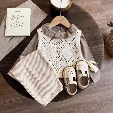 Bộ 3 món áo len dệt kim bé gái mùa thu 2.025, đồ mặc nhà dễ thương, mềm mại 5 Bộ 3 món áo len dệt kim bé gái mùa thu 2.025, đồ mặc nhà dễ thương, mềm mại 5