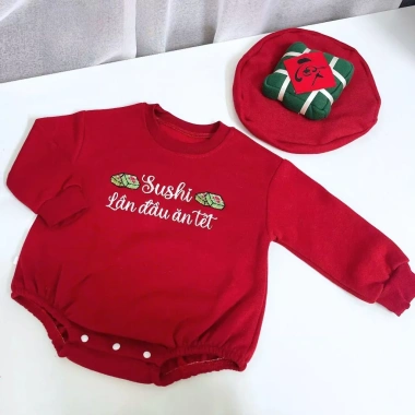 Bộ 3 Món Bodysuit Thêu Tên, Mũ & Túi Bánh Chưng Nỉ Bông Dày, Giá 264k 4