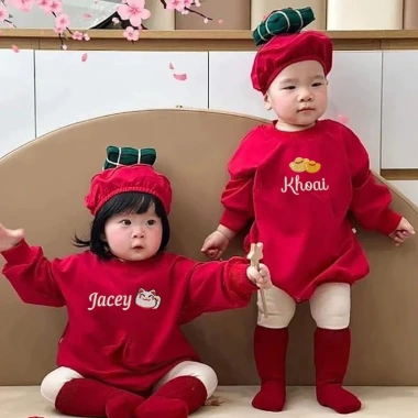 Bộ 3 Món Bodysuit Thêu Tên, Mũ & Túi Bánh Chưng Nỉ Bông Dày, Giá 264k 8
