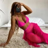 Bộ 3 Món Đồ Bơi Bikini Nữ: Áo Cổ Chữ V, Quần Dài, Áo Ngực Lưới Đệm Mút - 431.407 VND 6