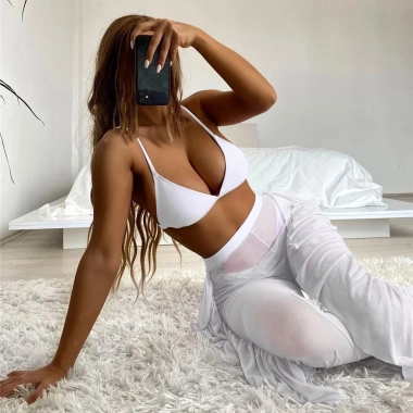 Bộ 3 Món Đồ Bơi Bikini Nữ: Áo Cổ Chữ V, Quần Dài, Áo Ngực Lưới Đệm Mút - 431.407 VND 8